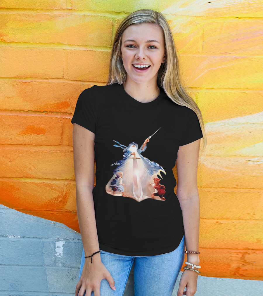The Lord Of The Rings Gandalf And Hobbits Magic Sword Fantasy Scene T-Shirt