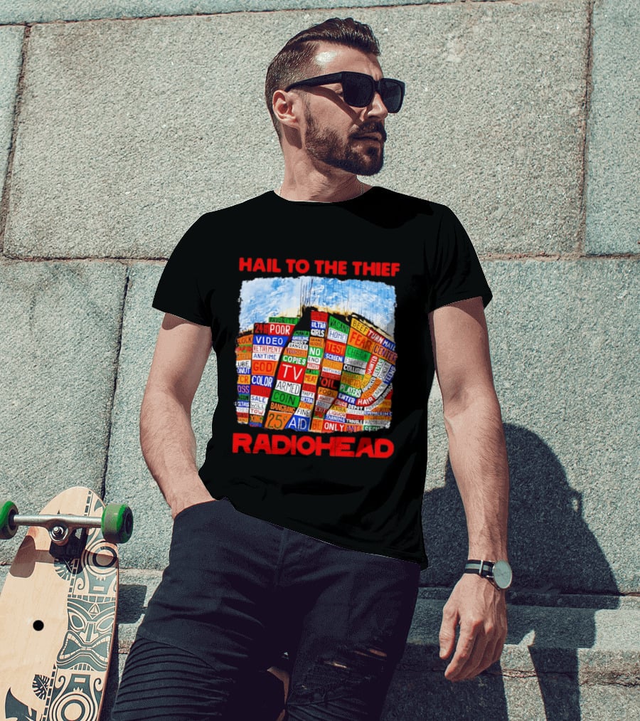Radiohead Hail To The Thief Album Cover Colorful Text Collage 24HR TV 25 Aid T-Shirt