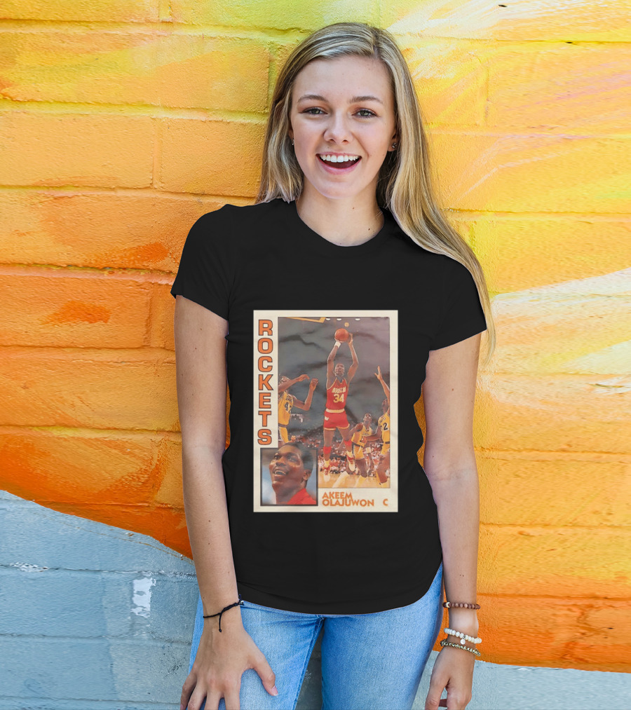 Hakeem Olajuwon Houston Rockets Vintage Basketball Card T-Shirt