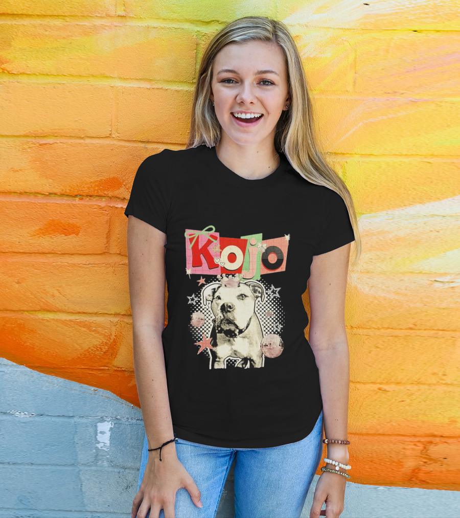 Kojo Dog Crown Retro Style Collage With Hearts And Stars T-Shirt