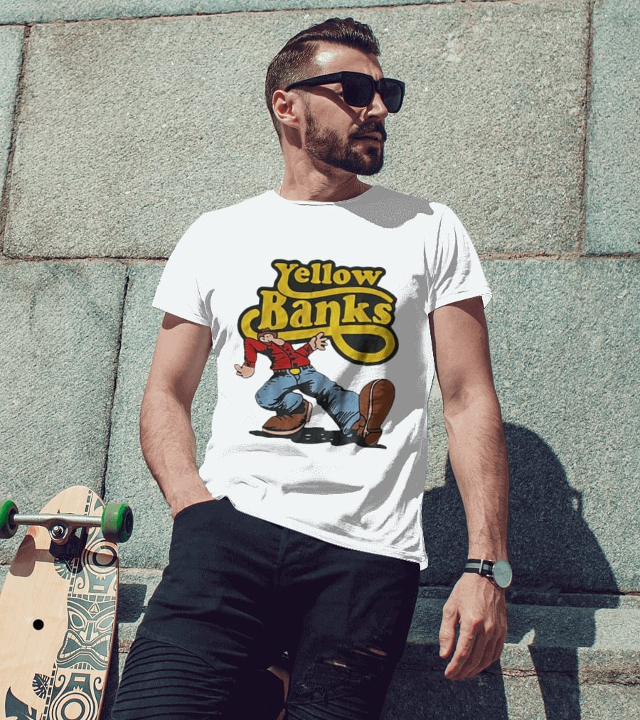Yellow Banks Retro Cartoon Style Fun T-Shirt