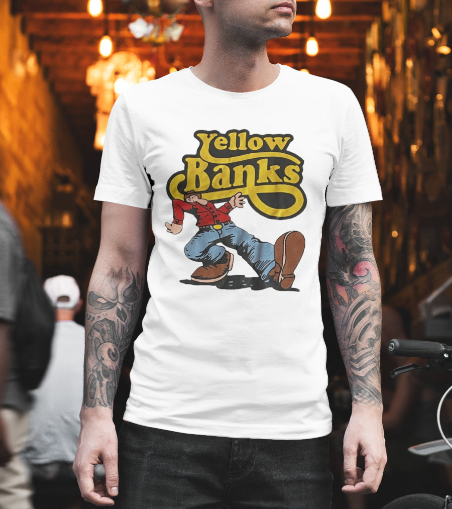 Yellow Banks Retro Cartoon Style Fun T-Shirt
