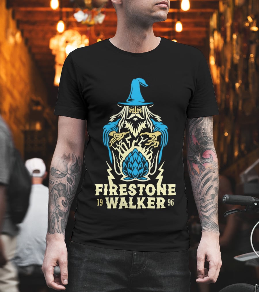 Firestone Walker 1996 Wizard Hat And Bearded Figure With Lightning Bolts T-Shirt