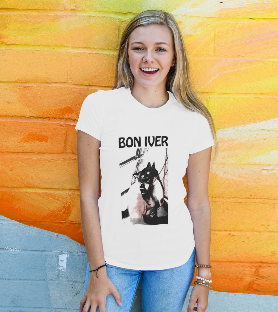 Bon Iver Cat With Guitar Image T-Shirt