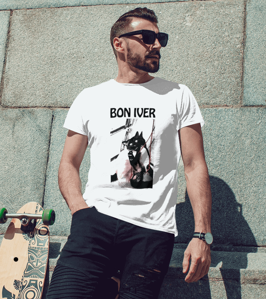Bon Iver Cat With Guitar Image T-Shirt