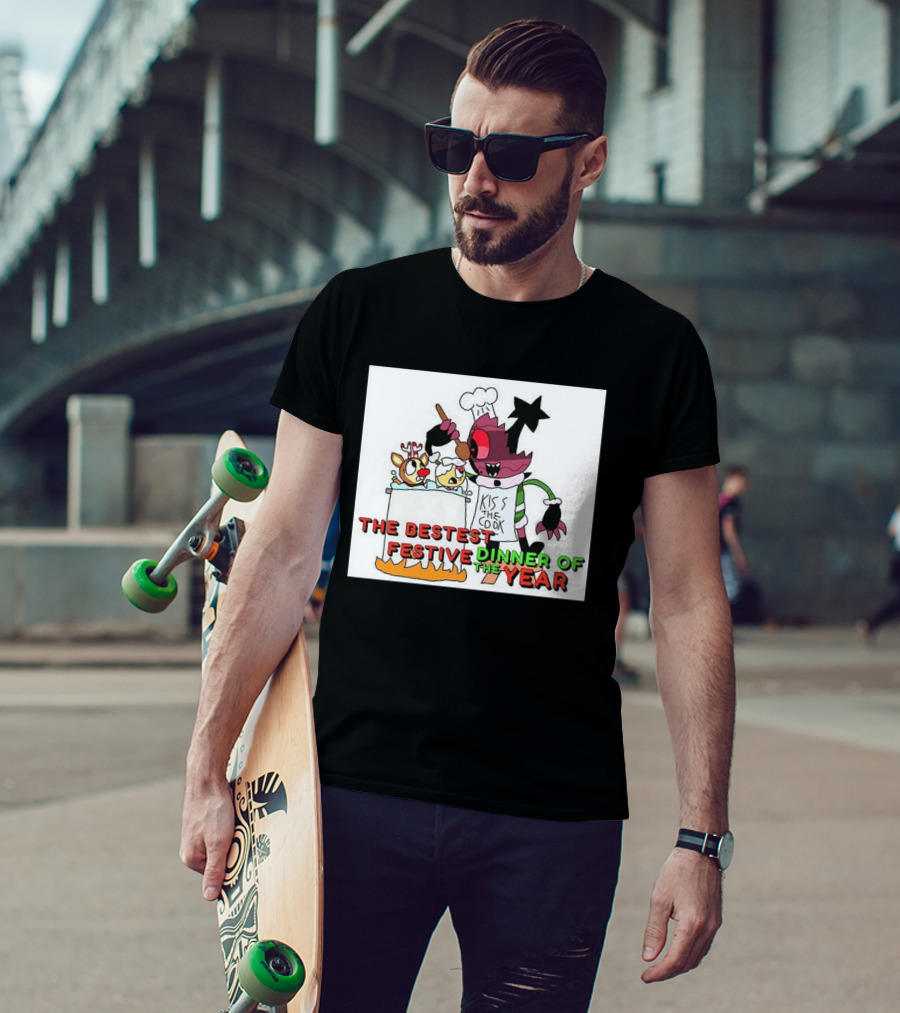 The Bestest Festive Dinner Of The Year Kiss The Cook Chef Monster Reindeer Cooking T-Shirt