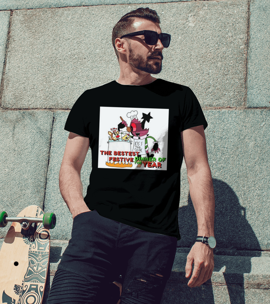 The Bestest Festive Dinner Of The Year Kiss The Cook Chef Monster Reindeer Cooking T-Shirt