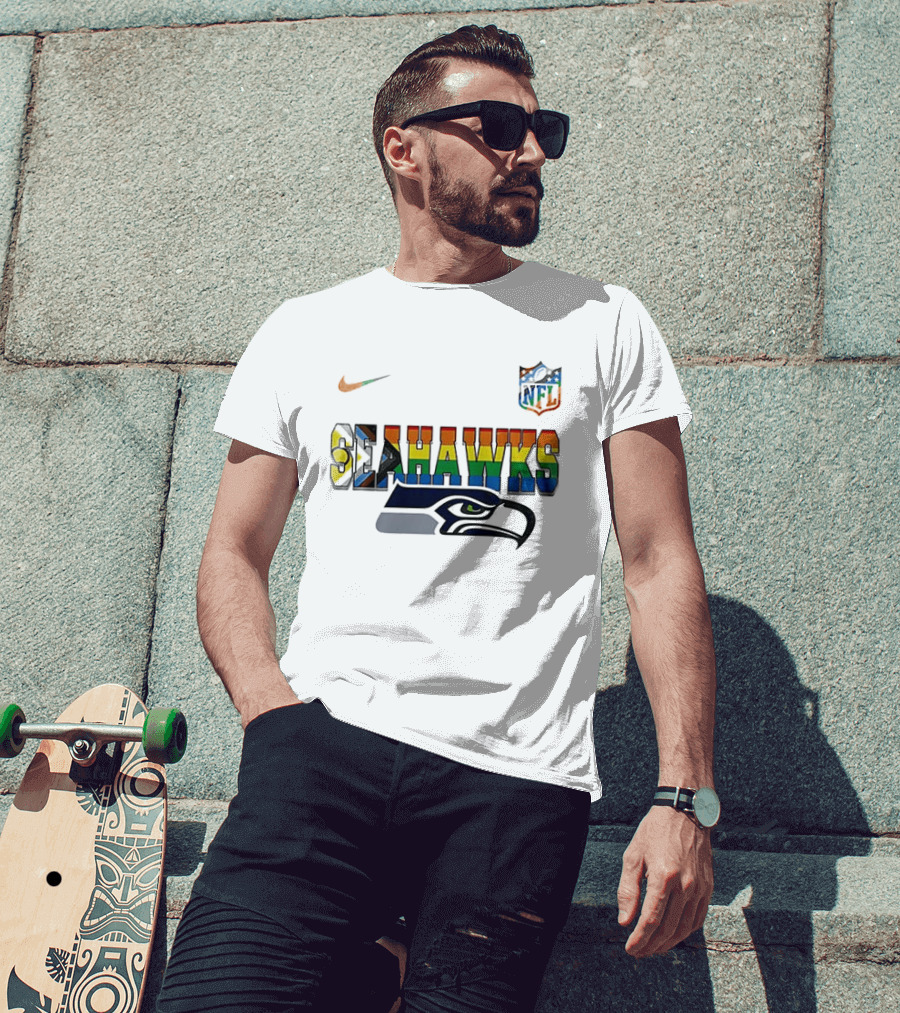 Seattle Seahawks Rainbow Pride NFL Peanuts Collaboration Snoopy Nike T-Shirt