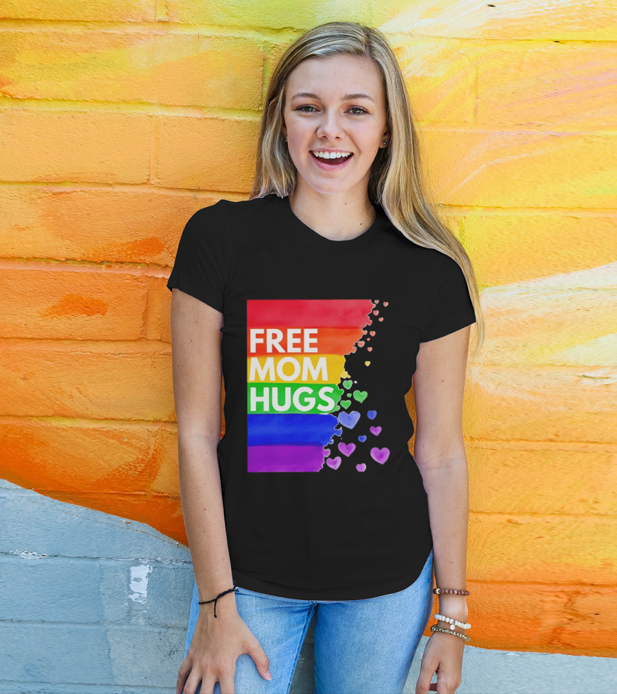 Free Mom Hugs Rainbow Hearts LGBTQ Pride Watercolor T-Shirt