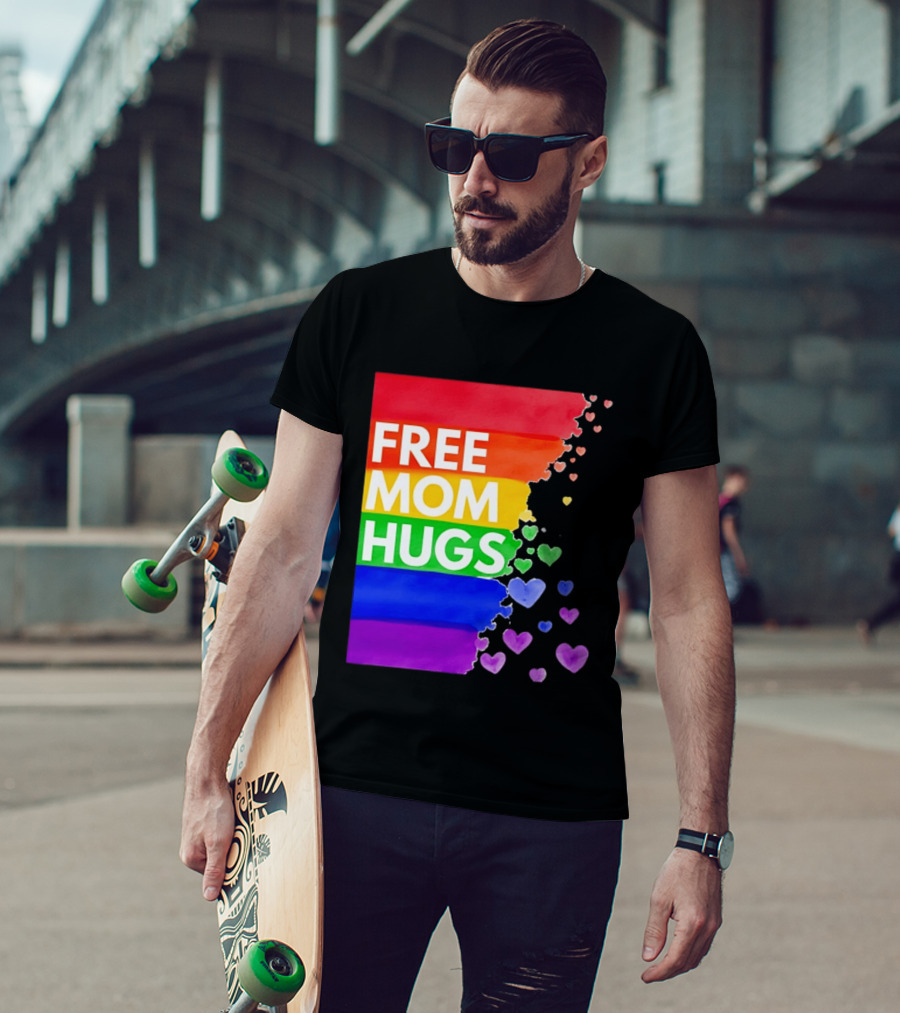 Free Mom Hugs Rainbow Hearts LGBTQ Pride Watercolor T-Shirt
