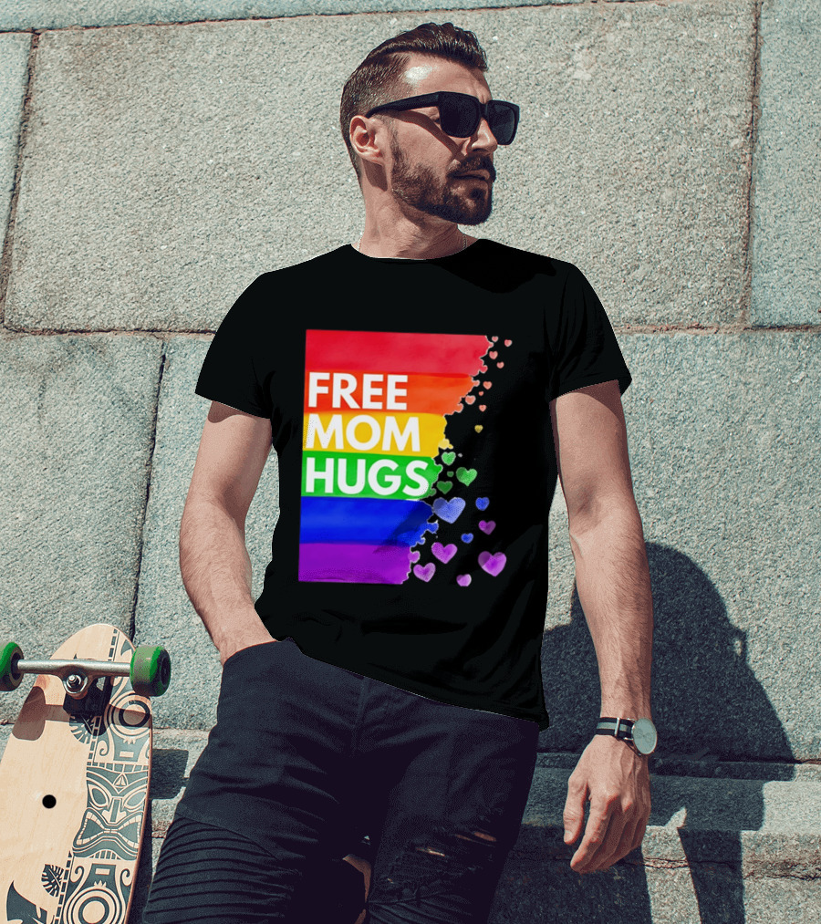Free Mom Hugs Rainbow Hearts LGBTQ Pride Watercolor T-Shirt