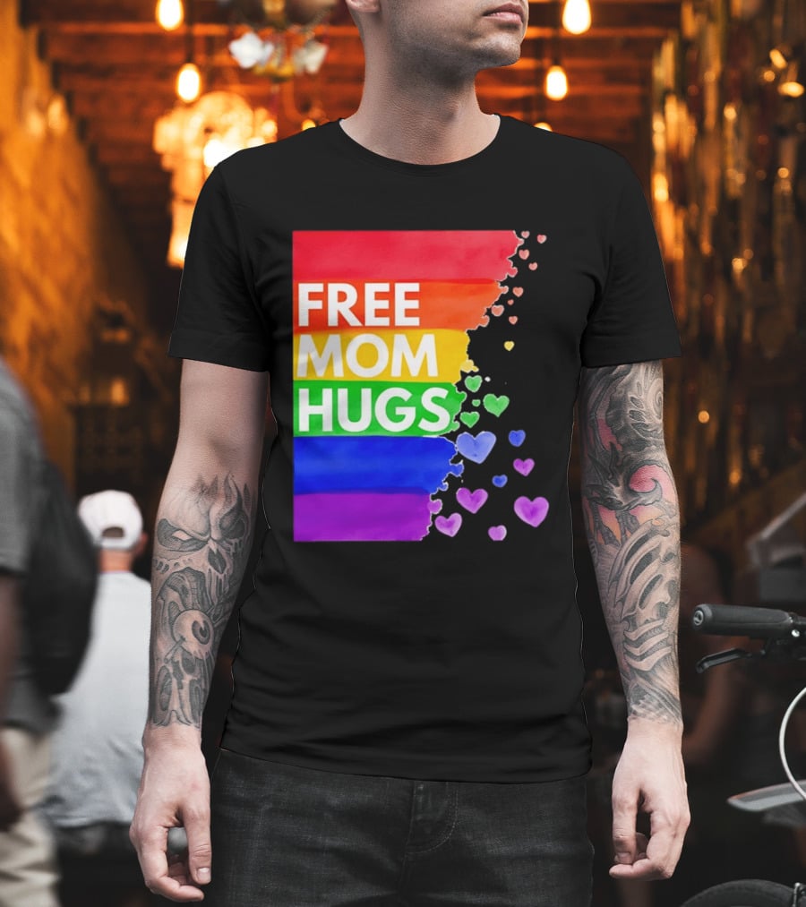 Free Mom Hugs Rainbow Hearts LGBTQ Pride Watercolor T-Shirt