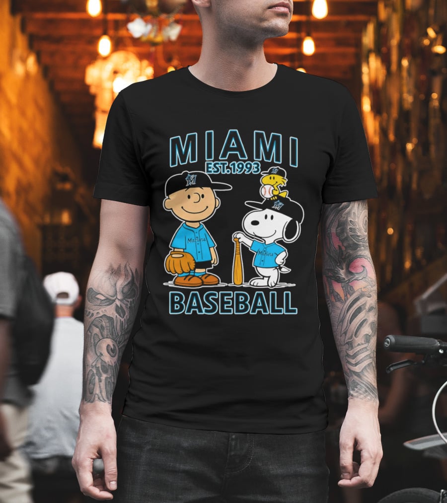 Charlie Brown Snoopy Woodstock Miami Baseball Est 1993 T-Shirt