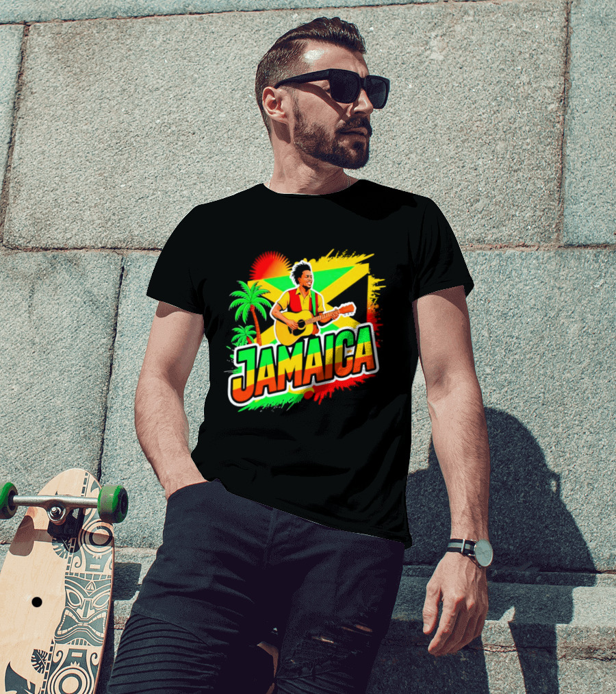 Jamaica Musician 2026 Vibrant Island Vibes Guitarist Flag T-Shirt