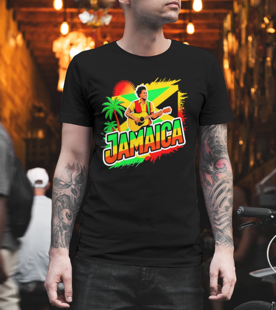 Jamaica Musician 2026 Vibrant Island Vibes Guitarist Flag T-Shirt