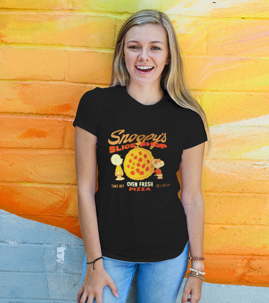 Snoopy's Slice Shop Oven Fresh Pizza Take Out Delivery T-Shirt