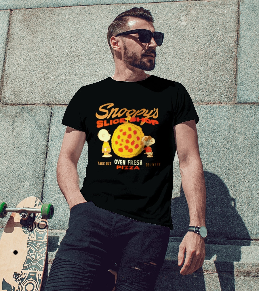 Snoopy's Slice Shop Oven Fresh Pizza Take Out Delivery T-Shirt