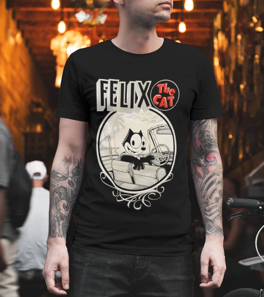 Felix The Cat Driving Car By Mister Cartoon With Palm Tree T-Shirt