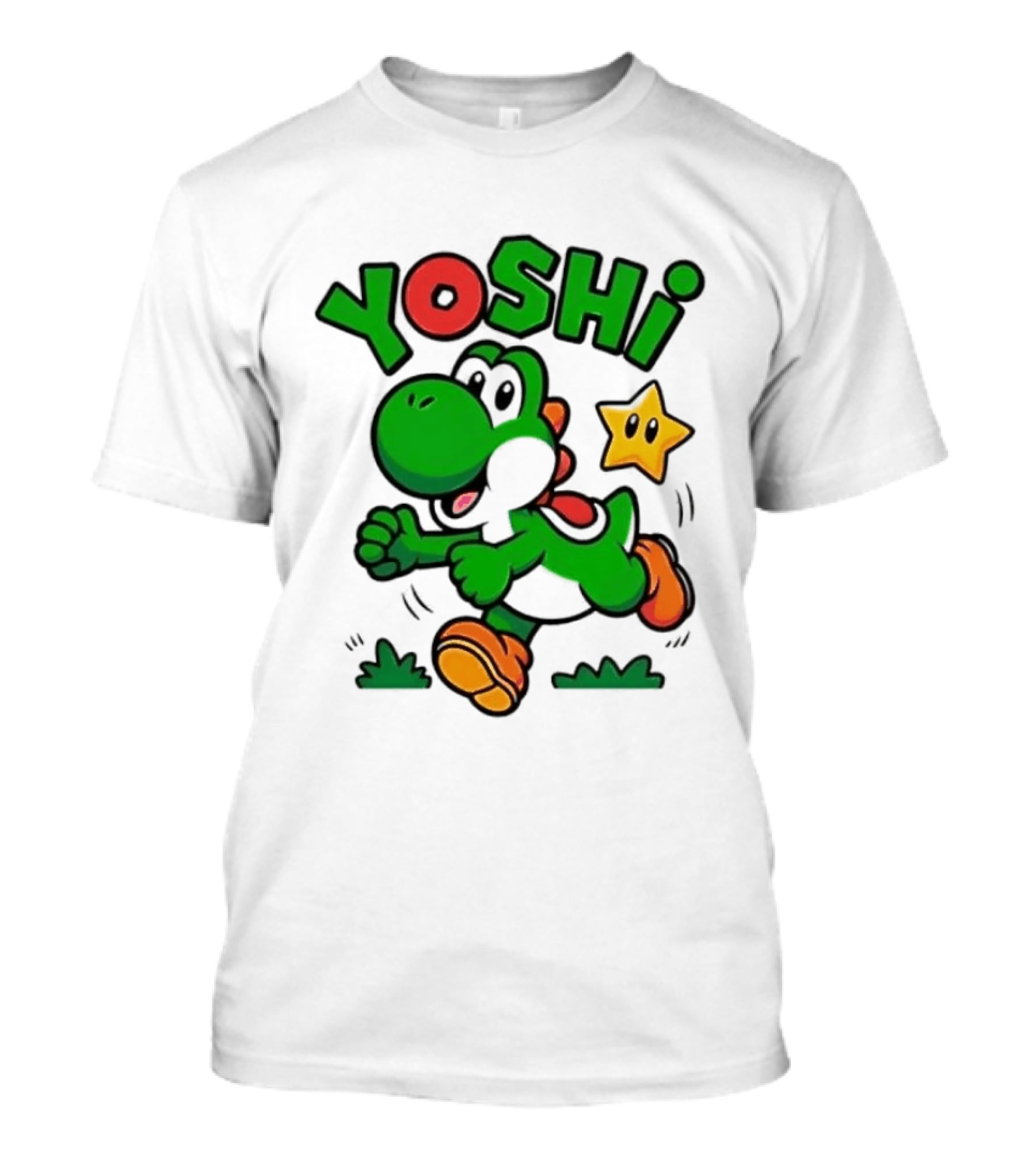 Yoshi Super Mario Green Dinosaur Running With Star T-Shirt