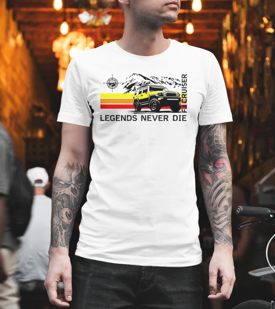 FJ Cruiser Legends Never Die Mountain Compass Sunset Adventure T-Shirt