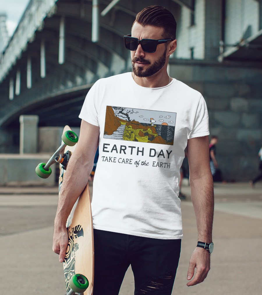 Earth Day Snoopy Woodstock Take Care Of The Earth Sunset Scene T-Shirt
