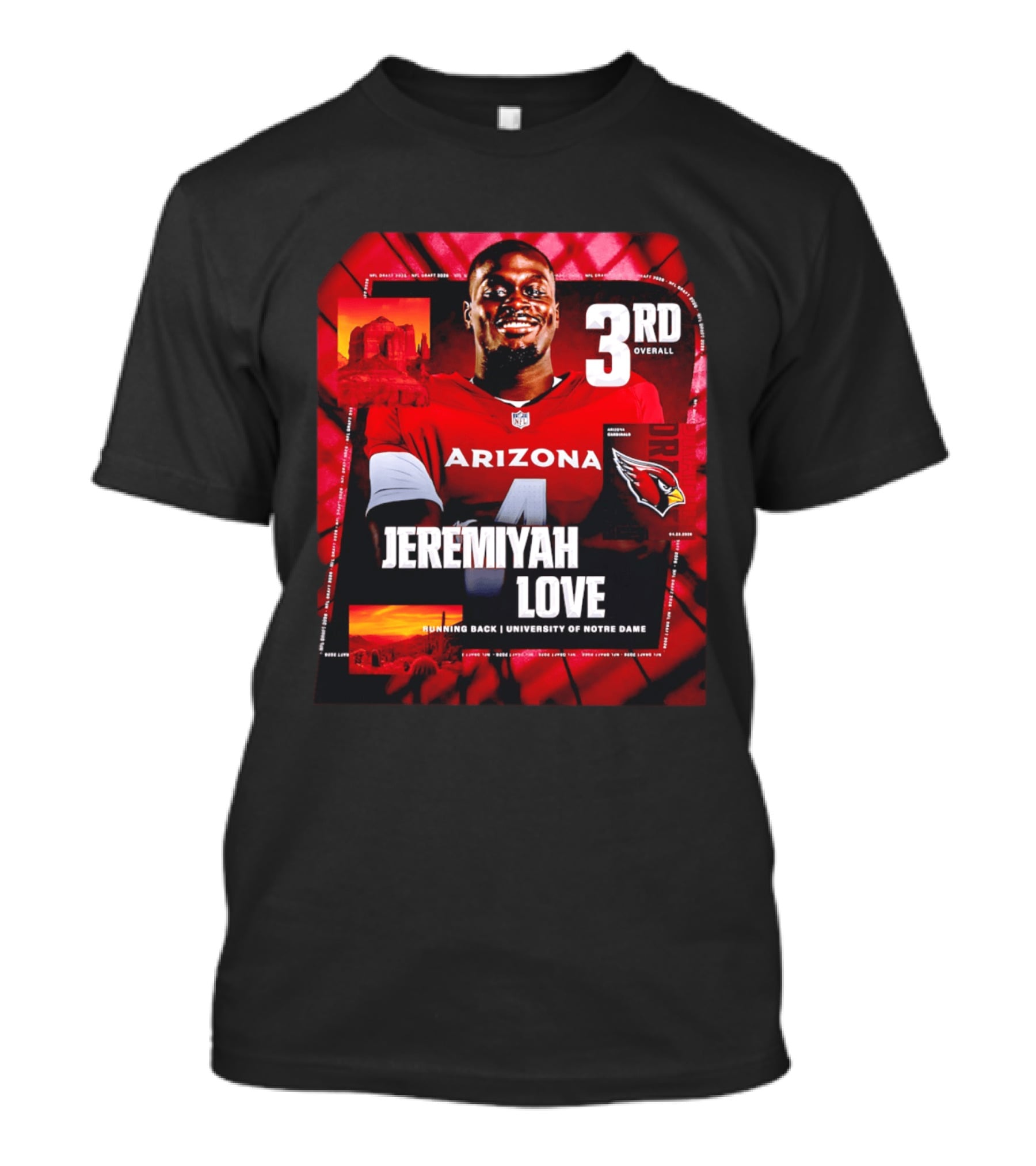 Arizona Cardinals Jeremiyah Love Running Back University Of Notre Dame 3rd Overall NFL Draft 2026 T-Shirt