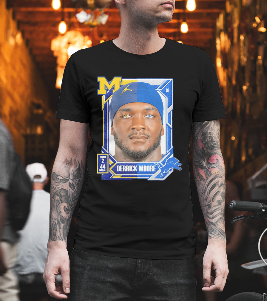 Derrick Moore Detroit Lions Round 2 Pick 44 Michigan 2026 Draft T-Shirt