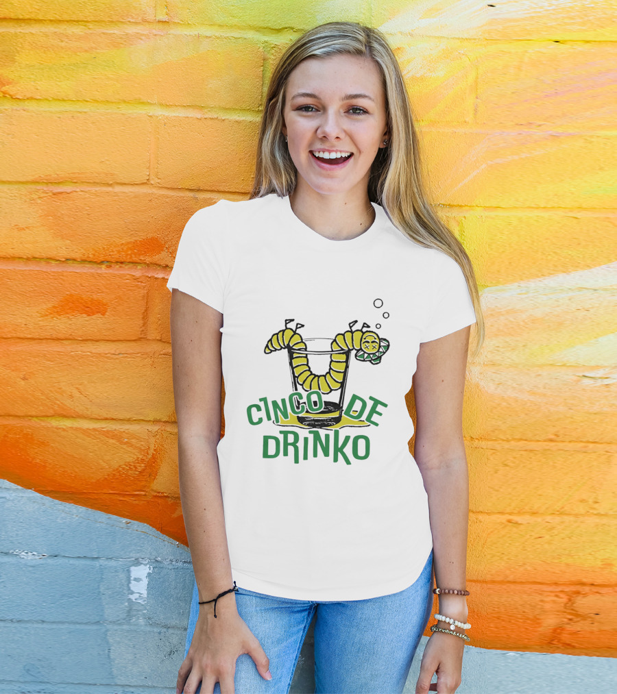 Cinco De Drinko Tequila Worm Drink Glass Bubbles T-Shirt