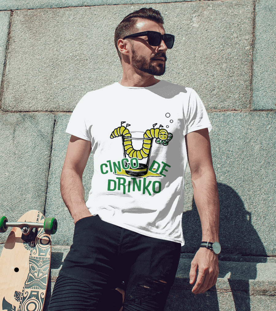 Cinco De Drinko Tequila Worm Drink Glass Bubbles T-Shirt
