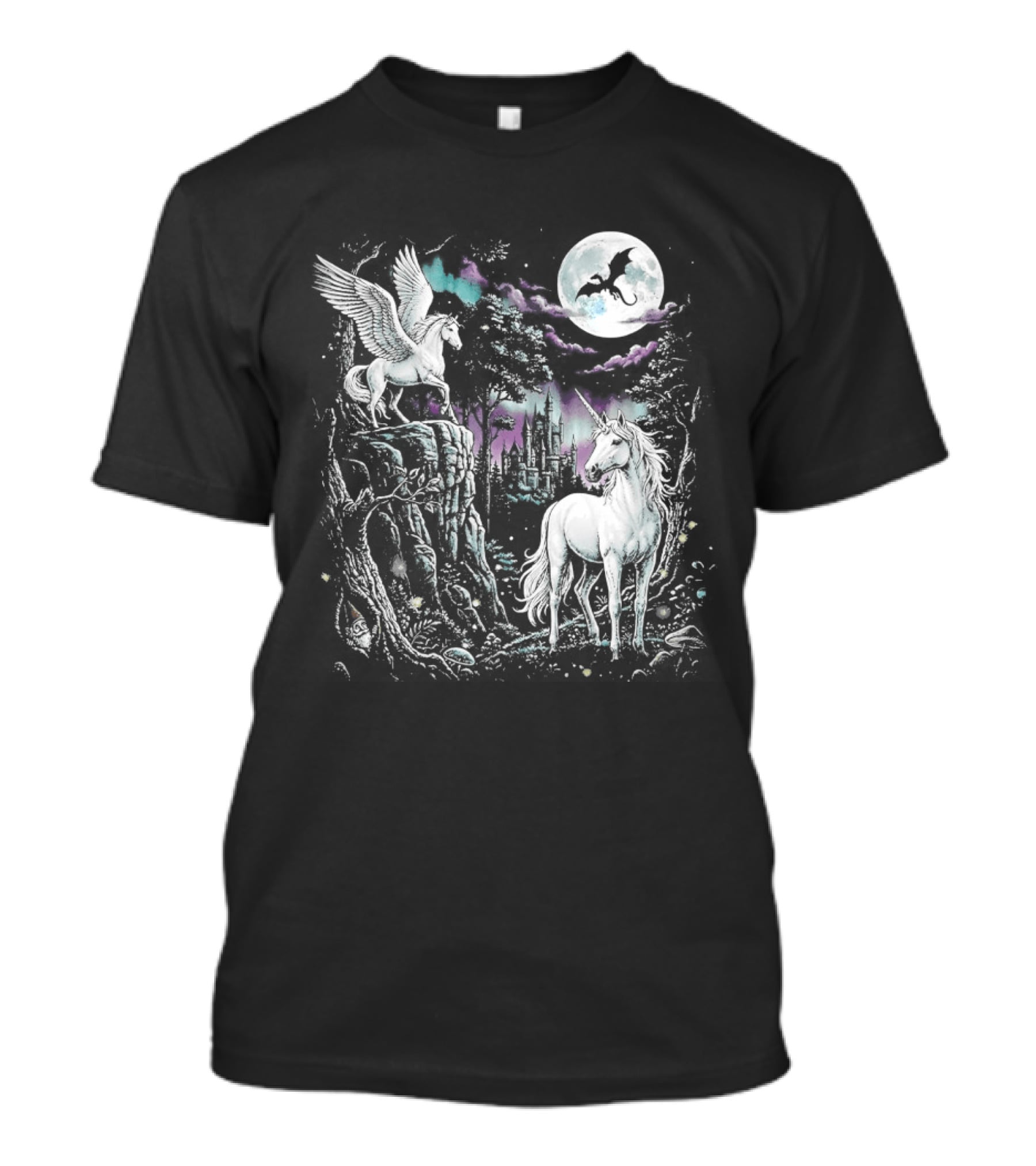Fantasy Unicorn Neon Galaxy Moonlight Enchantment T-Shirt
