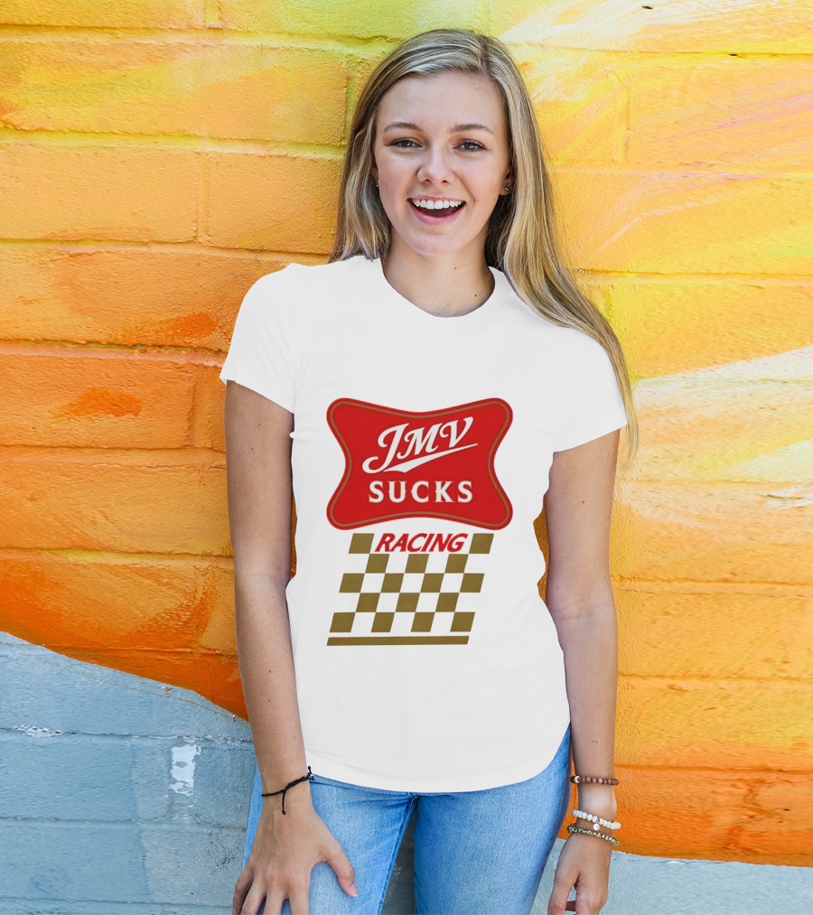 JMV Sucks Racing Checkered Flag Red And White T-Shirt