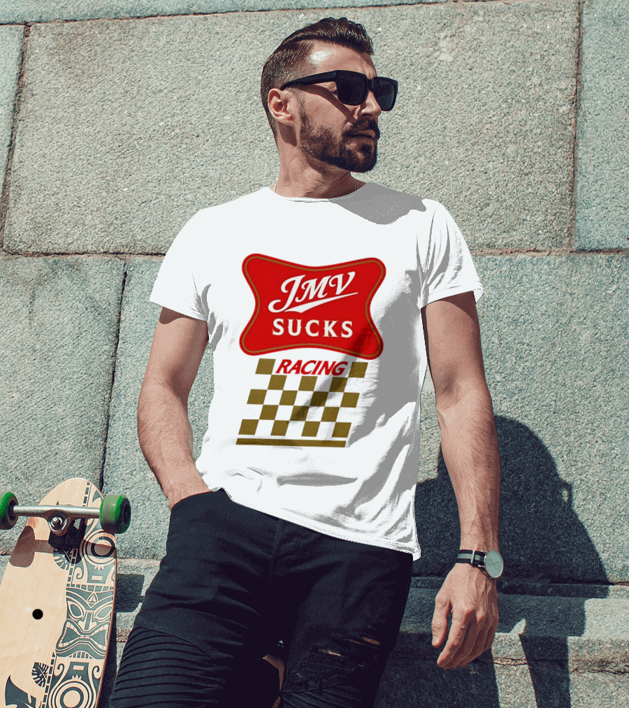 JMV Sucks Racing Checkered Flag Red And White T-Shirt