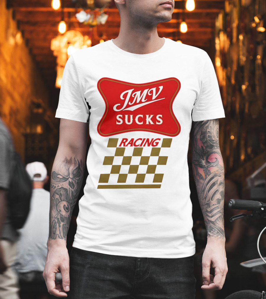 JMV Sucks Racing Checkered Flag Red And White T-Shirt