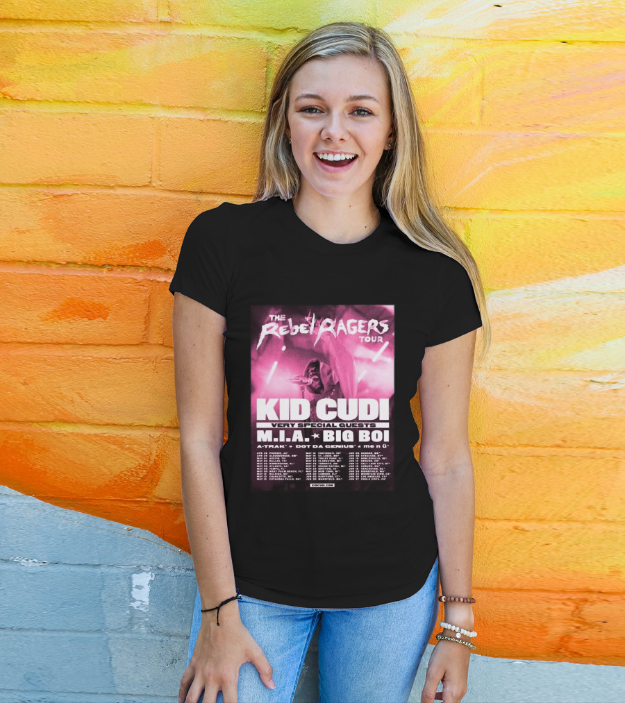 The Rebel Ragers Tour Kid Cudi 2026 Featuring M.I.A. Big Boi A Trak Dot Da Genius Tour Dates T-Shirt