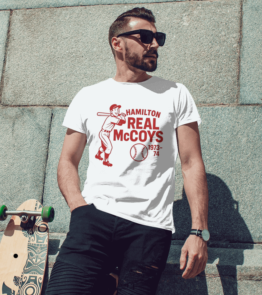 Hamilton Real McCoys Baseball 1973 1974 Retro Player T-Shirt