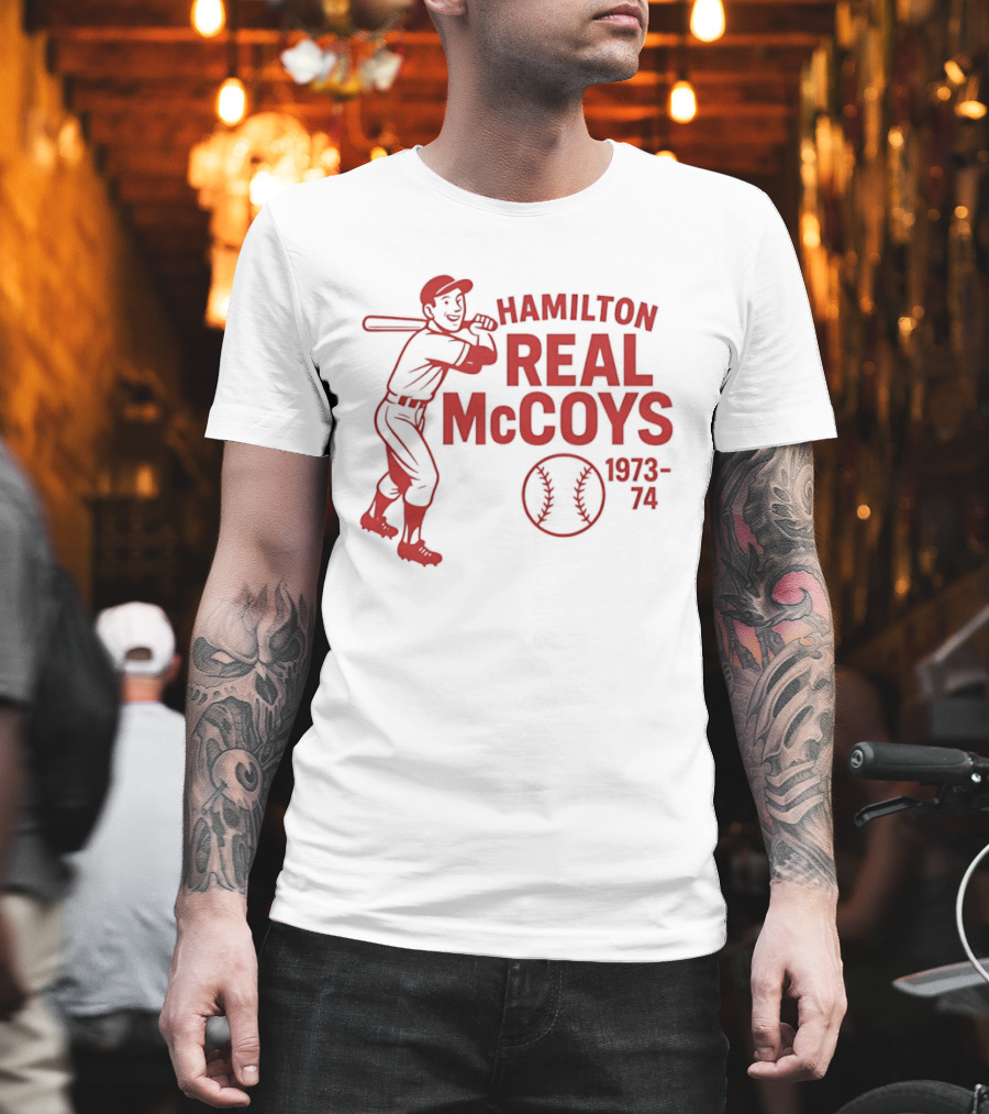 Hamilton Real McCoys Baseball 1973 1974 Retro Player T-Shirt
