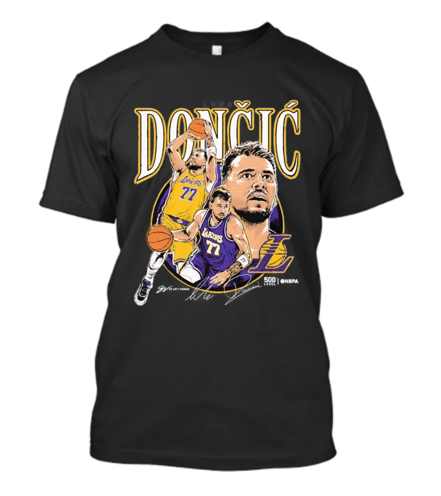 Doncic Lakers 77 Trio Basketball T-Shirt