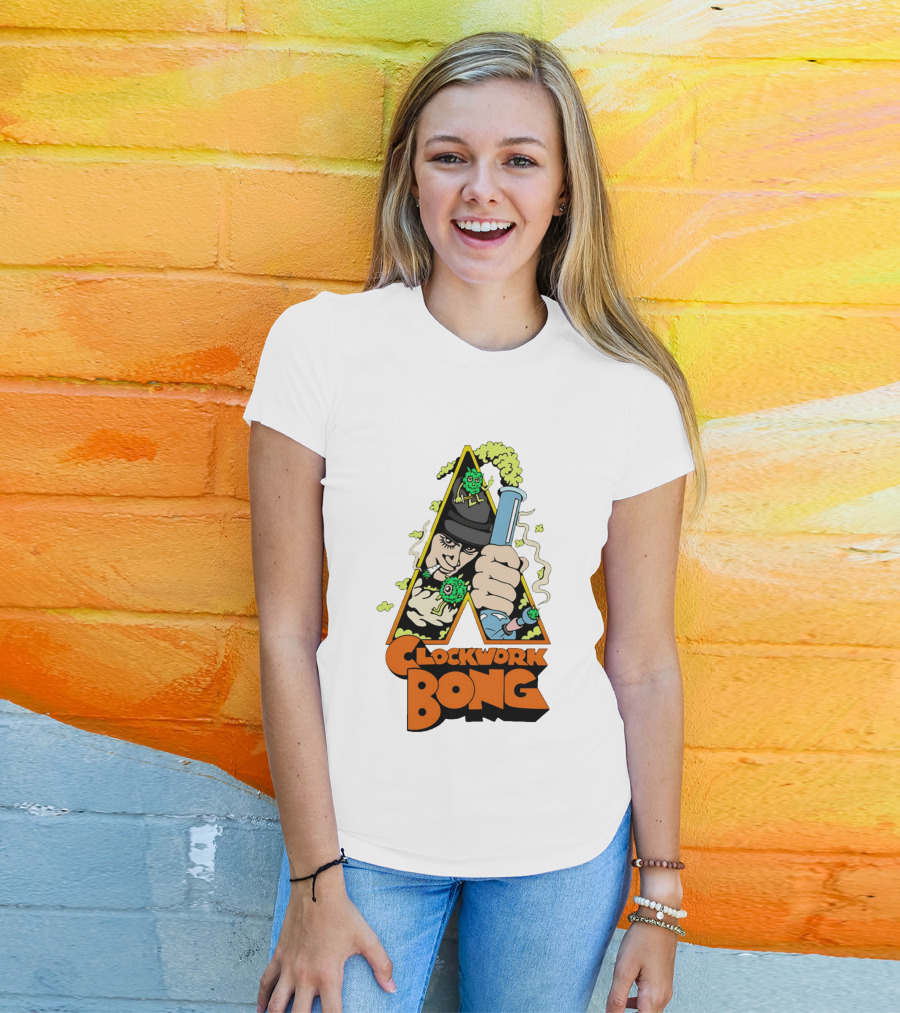 Work Bong Triangle Character Holding Bong With Smoke And Green Creatures T-Shirt