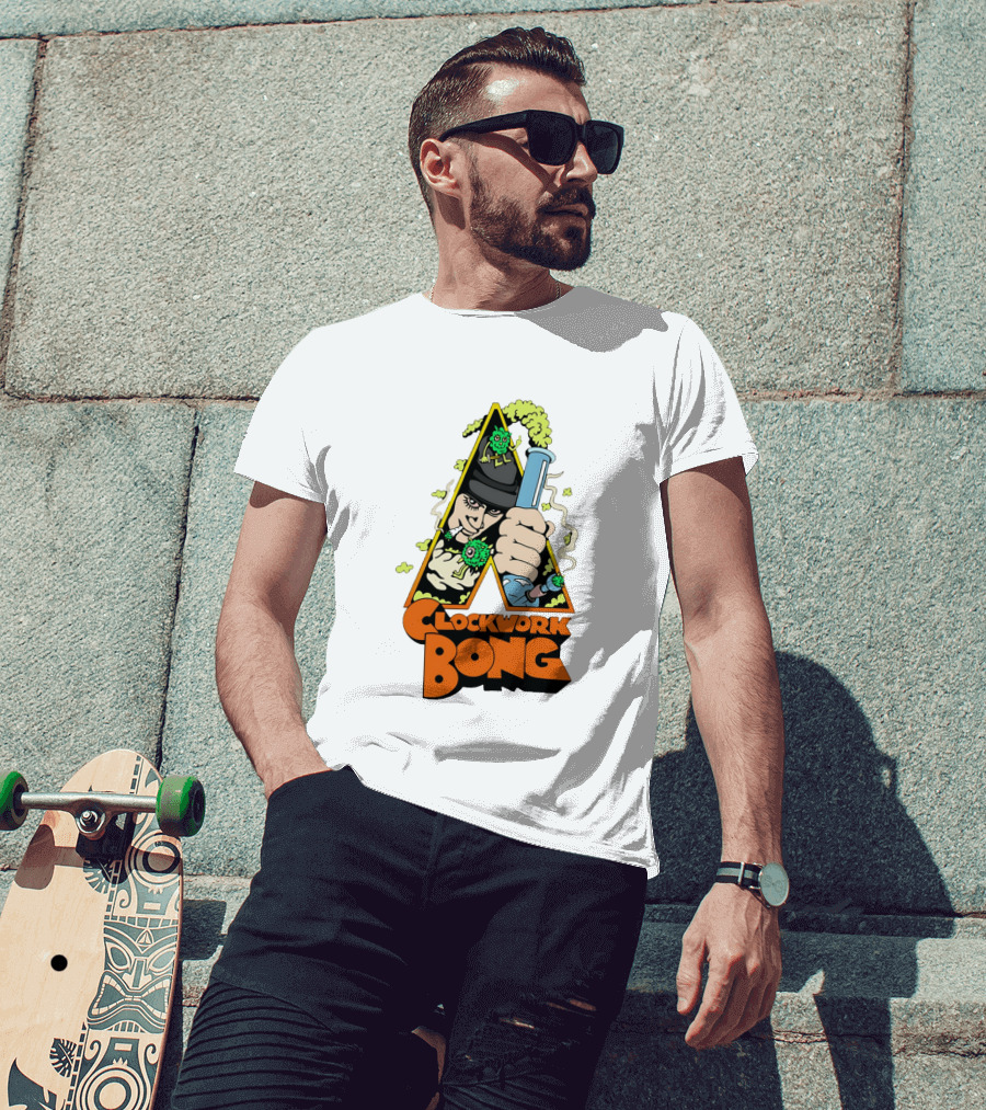 Work Bong Triangle Character Holding Bong With Smoke And Green Creatures T-Shirt