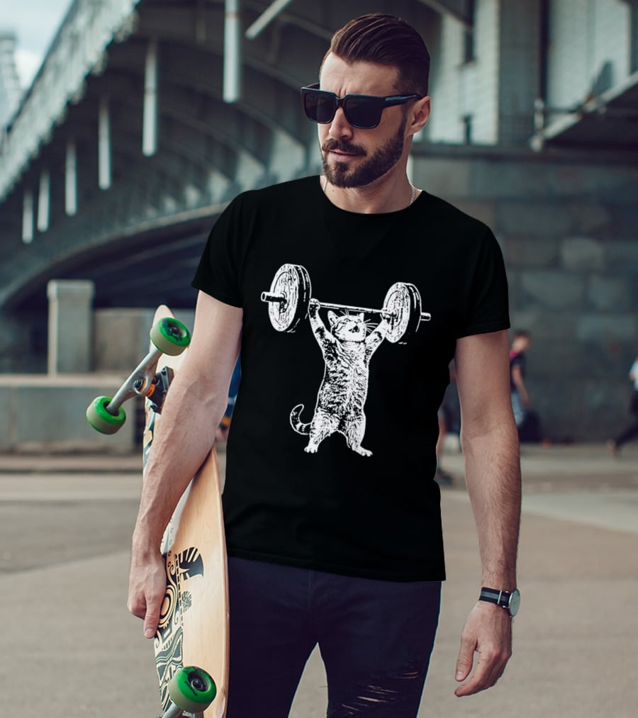 Weight Lifting Cat With Barbell T-Shirt