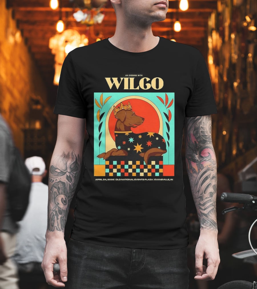 Wilco Dog With Crown And Stars April 2026 National Events Plaza Evansville T-Shirt