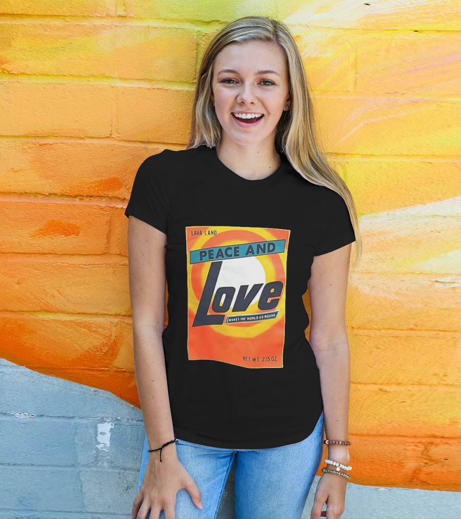 Peace And Love Makes The World Go Round Lava Land Retro Style 2.15 Oz T-Shirt