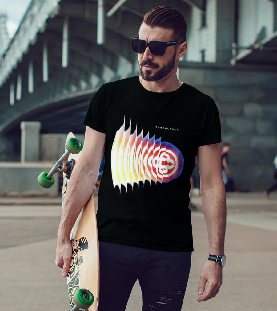 Casablanca Shockwave Optical Illusion Pattern With Red Blue Yellow Layers T-Shirt