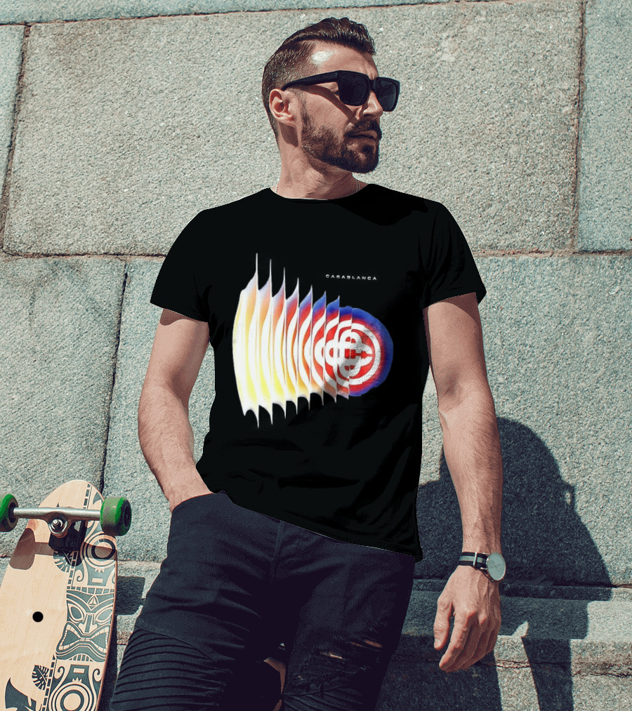 Casablanca Shockwave Optical Illusion Pattern With Red Blue Yellow Layers T-Shirt