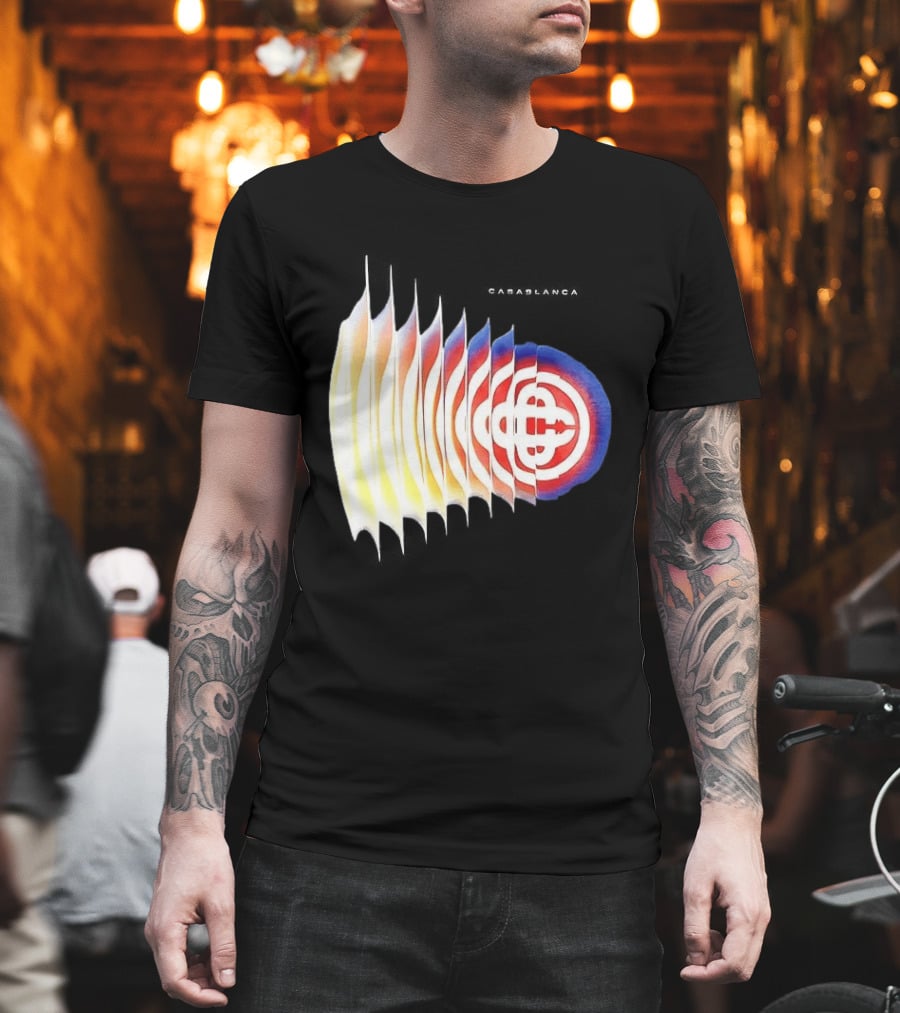 Casablanca Shockwave Optical Illusion Pattern With Red Blue Yellow Layers T-Shirt