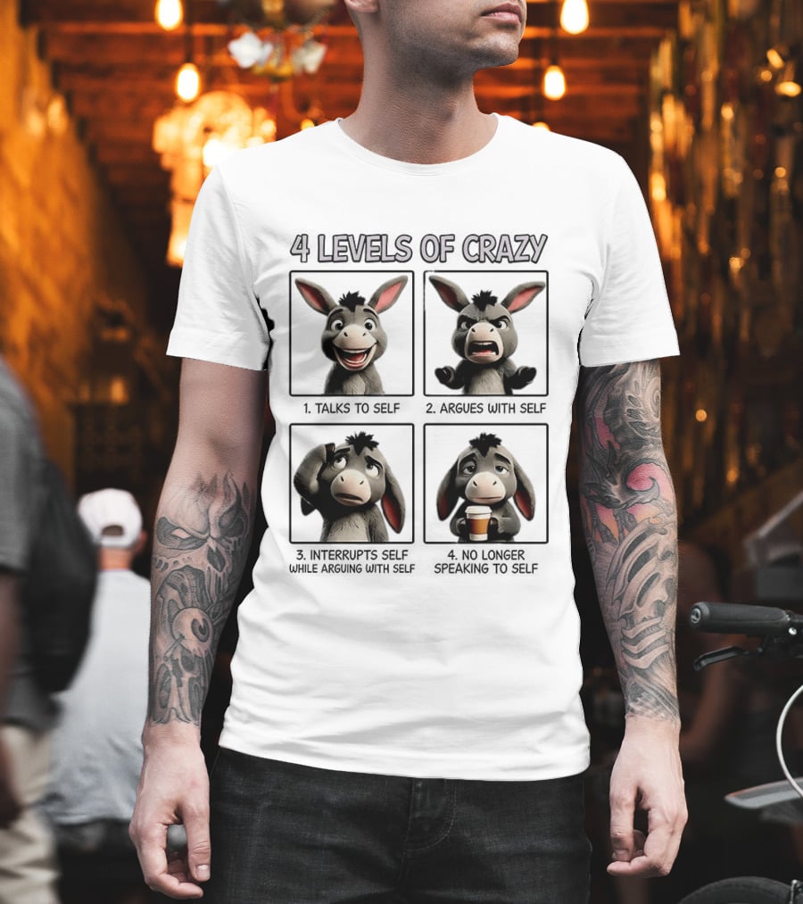 4 Levels Of Crazy Donkey Expressions Coffee Mood T-Shirt