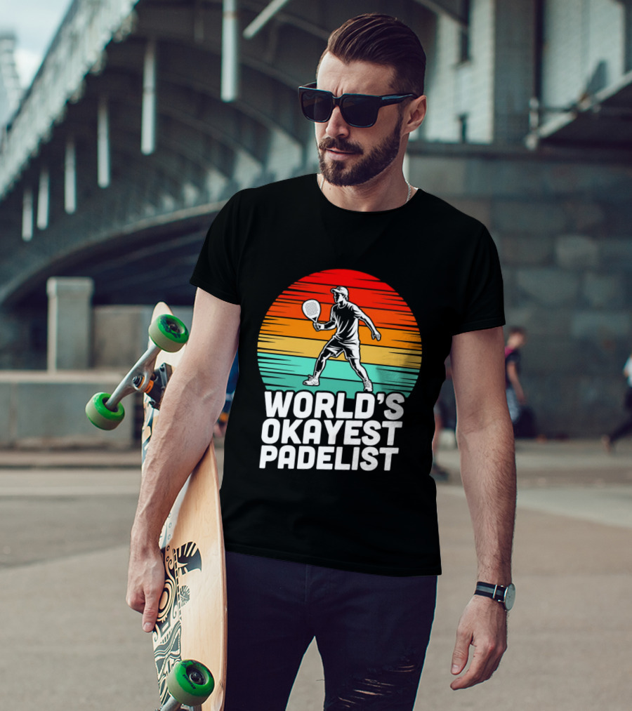 World's Okayest Padelist Retro Sunset Paddle Player T-Shirt