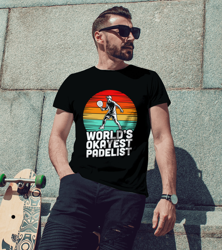 World's Okayest Padelist Retro Sunset Paddle Player T-Shirt