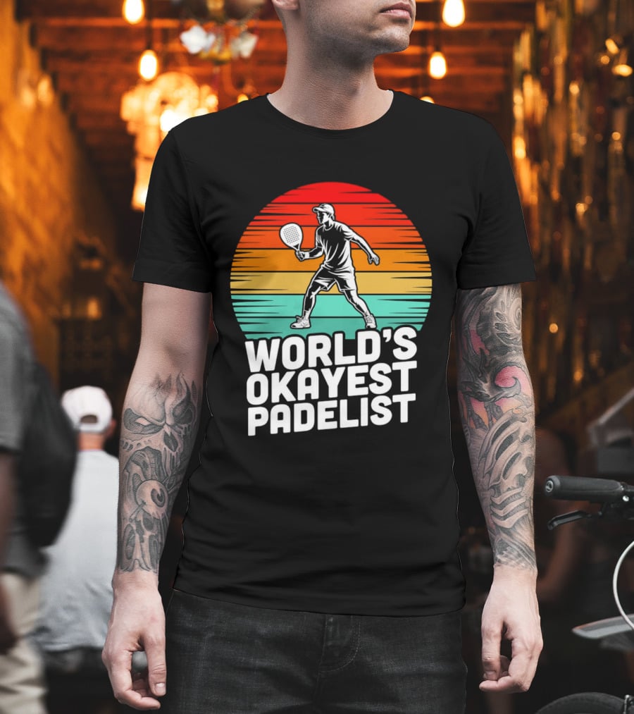 World's Okayest Padelist Retro Sunset Paddle Player T-Shirt
