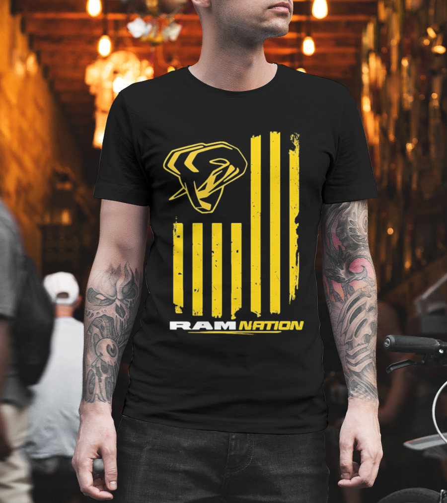 Ram Nation USA Flag Yellow Ram Head Stripes T-Shirt